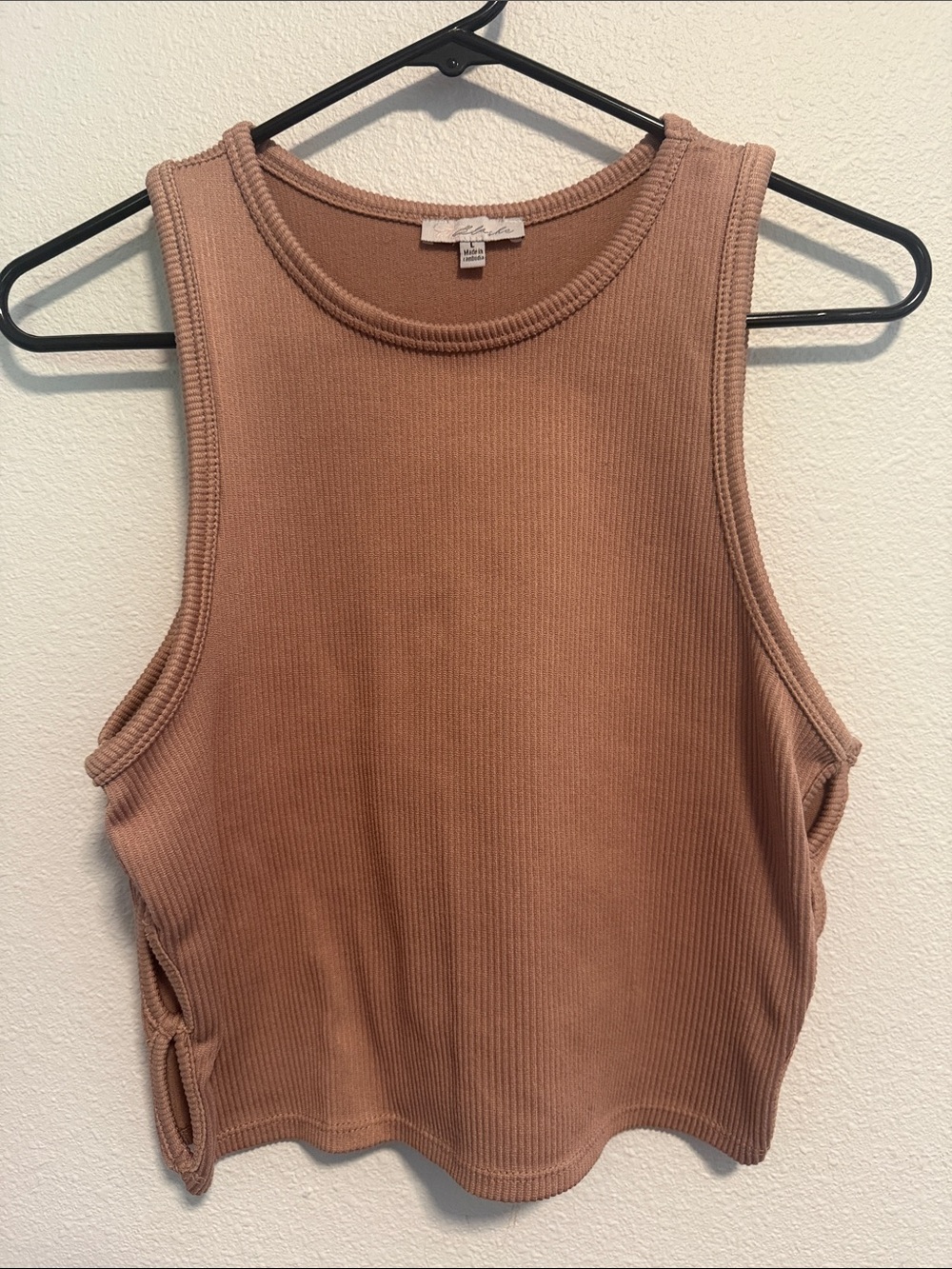 Ribbed Side-Tie Tank in Dusty Tan